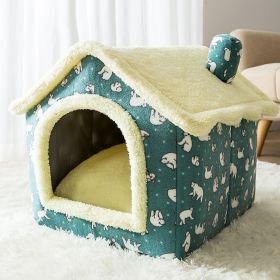 Dog Autumn And Winter Pet Cat Sponge Nest Teddy Closed (Option: Green Bear House-L)