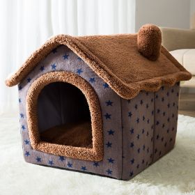 Dog Autumn And Winter Pet Cat Sponge Nest Teddy Closed (Option: Coffee Cottage-M)