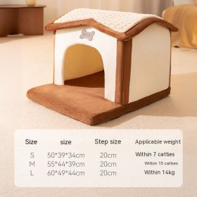 Dog Autumn And Winter Pet Cat Sponge Nest Teddy Closed (Option: Brown Tile-M)