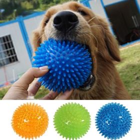 Pet Dog Toys Cat Puppy Sounding Toy Polka Squeaky Tooth Cleaning Ball TPR Training Pet Teeth Chewing Toy Thorn Balls Accessories (Color: Orange, size: S-6.5CM)