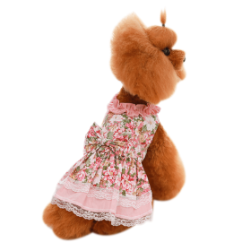 Dog Dress Bowknot Floral Dress Cute Rosette Dog Sundress Dog Princess Dresses (Color: Pink, size: M)