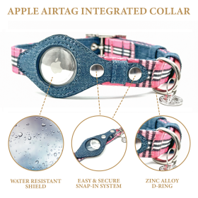 Apple Airtag Integrated Collar (Color: Pink Plaid, size: medium)