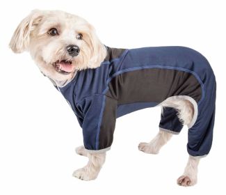 Pet Life Active 'Warm-Pup' Heathered Performance 4-Way Stretch Two-Toned Full Body Warm Up (Color: Navy, size: X-Large)