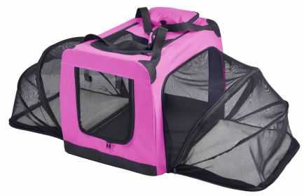 Pet Life 'Hounda Accordion' Metal Framed Soft-Folding Collapsible Dual-Sided Expandable Pet Dog Crate (Color: Pink, size: X-Large)