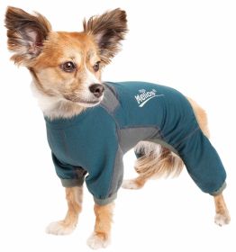 Dog Helios 'Rufflex' Mediumweight 4-Way-Stretch Breathable Full Bodied Performance Dog Warmup Track Suit (Color: Blue, size: small)