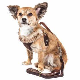 Pet Life Luxe 'Furracious' 2-In-1 Mesh Reversed Adjustable Dog Harness-Leash W/ Removable Fur Collar (Color: brown, size: medium)