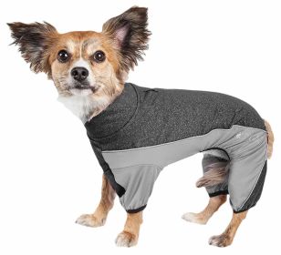 Pet Life Active 'Chase Pacer' Heathered Performance 4-Way Stretch Two-Toned Full Body Warm Up (Color: black, size: large)