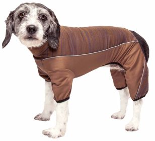 Pet Life Active 'Chase Pacer' Heathered Performance 4-Way Stretch Two-Toned Full Body Warm Up (Color: brown, size: X-Small)