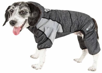 Pet Life Active 'Fur-Breeze' Heathered Performance 4-Way Stretch Two-Toned Full Bodied Hoodie (Color: black, size: large)