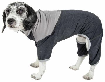 Pet Life Active 'Embarker' Heathered Performance 4-Way Stretch Two-Toned Full Body Warm Up (Color: black, size: small)