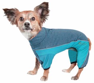 Pet Life Active 'Chase Pacer' Heathered Performance 4-Way Stretch Two-Toned Full Body Warm Up (Color: Blue, size: X-Small)