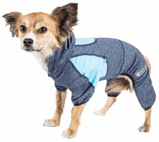 Pet Life Active 'Fur-Breeze' Heathered Performance 4-Way Stretch Two-Toned Full Bodied Hoodie (Color: Blue, size: X-Small)