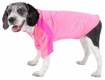 Pet Life Active 'Chewitt Wagassy' 4-Way Stretch Performance Long Sleeve Dog T-Shirt (Color: Pink, size: large)