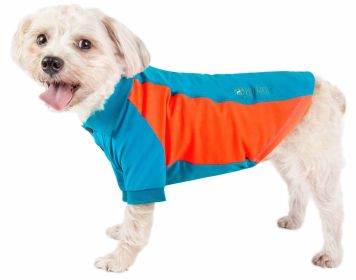 Pet Life Active 'Barko Pawlo' Relax-Stretch Wick-Proof Performance Dog Polo T-Shirt (Color: Blue, size: medium)