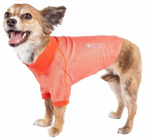 Pet Life Active 'Fur-Flexed' Relax-Stretch Wick-Proof Performance Dog Polo T-Shirt (Color: Orange, size: small)