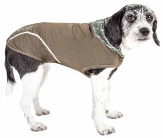 Pet Life Active 'Pull-Rover' Premium 4-Way Stretch Two-Toned Performance Sleeveless Dog T-Shirt Tank Top Hoodie (Color: Green, size: large)