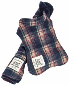 Touchdog 2-In-1 Tartan Plaided Dog Jacket With Matching Reversible Dog Mat (Color: Navy, size: large)